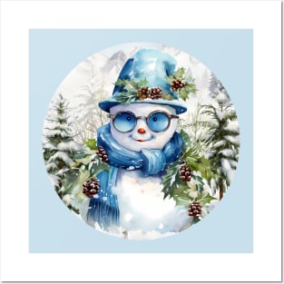 Snowman in Blue Hat Posters and Art